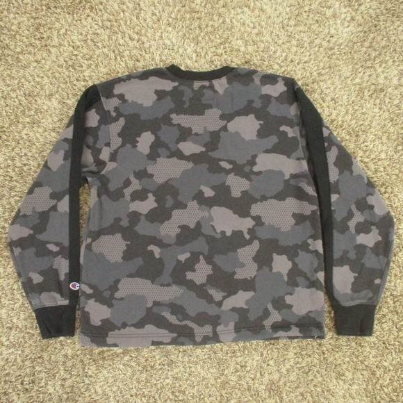 Champion Sweater Men's Medium Camo Black Gray Wolf Crewneck Pullover Sweatshirt - Picture 2 of 7